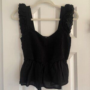 Old Navy Black Eyelet Flutter Sleeve Blouse Size S